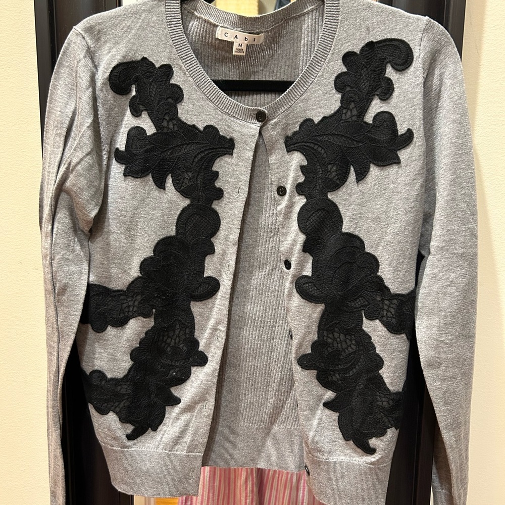 Cabi cardigan sweater with appliqué